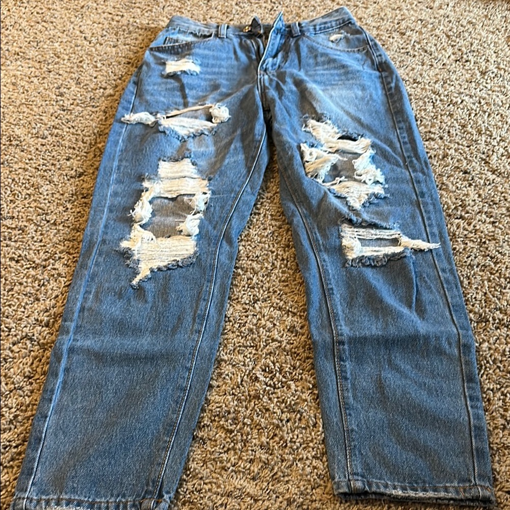 SHEIN Blue Relaxed Distressed Jeans